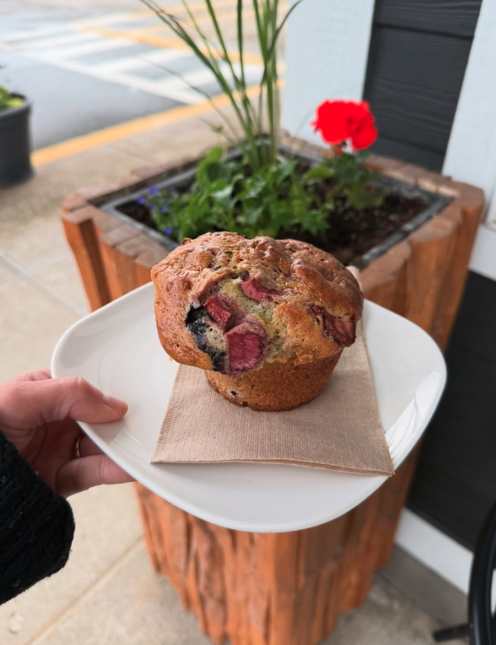 Fresh baked strawberry blueberry muffin